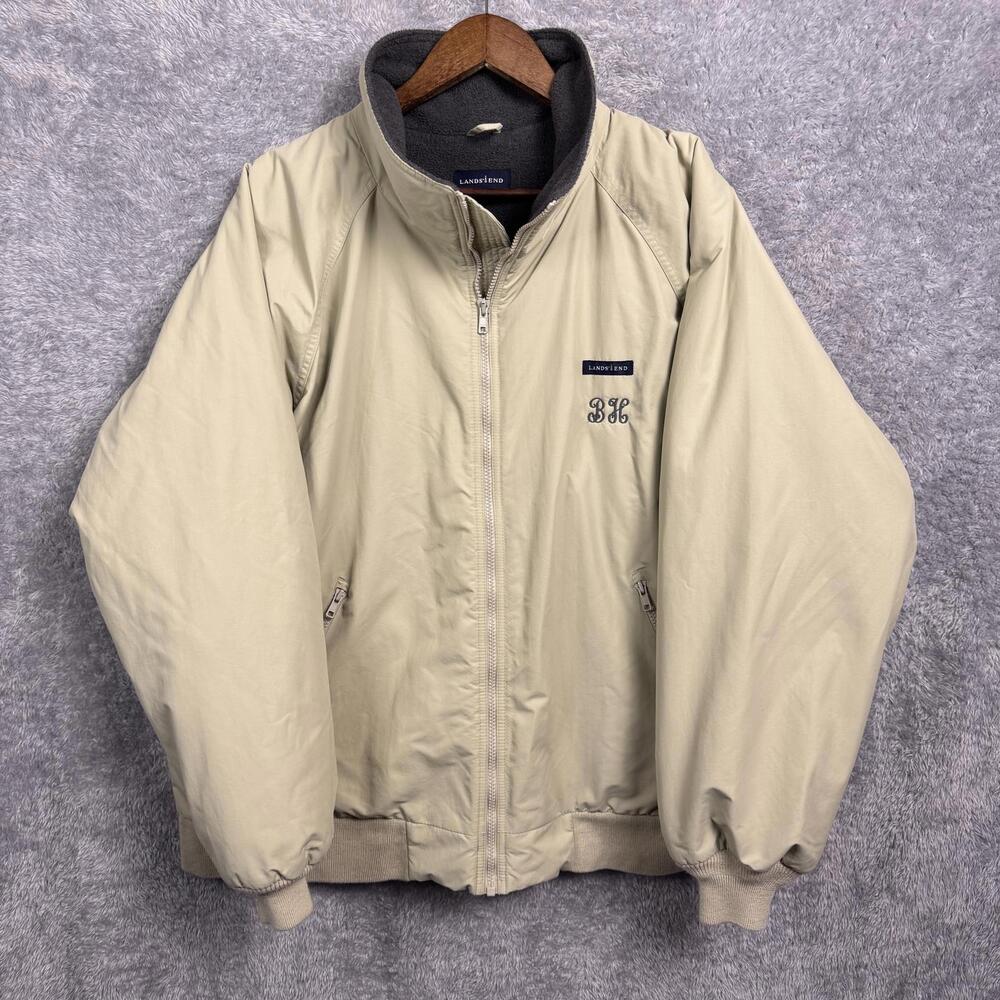 Lands' End Mens XL Bomber‎ Jacket Beige Preppy Neutral Grandpacore Aircore Tan